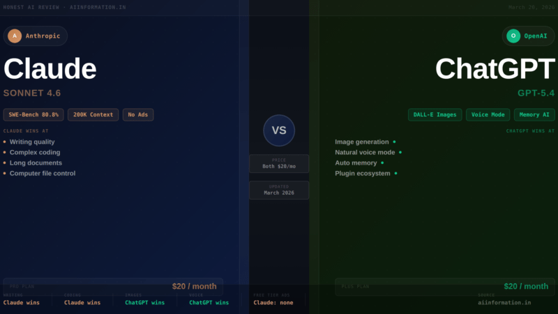 Claude AI vs ChatGPT comparison 2026 honest review pricing features